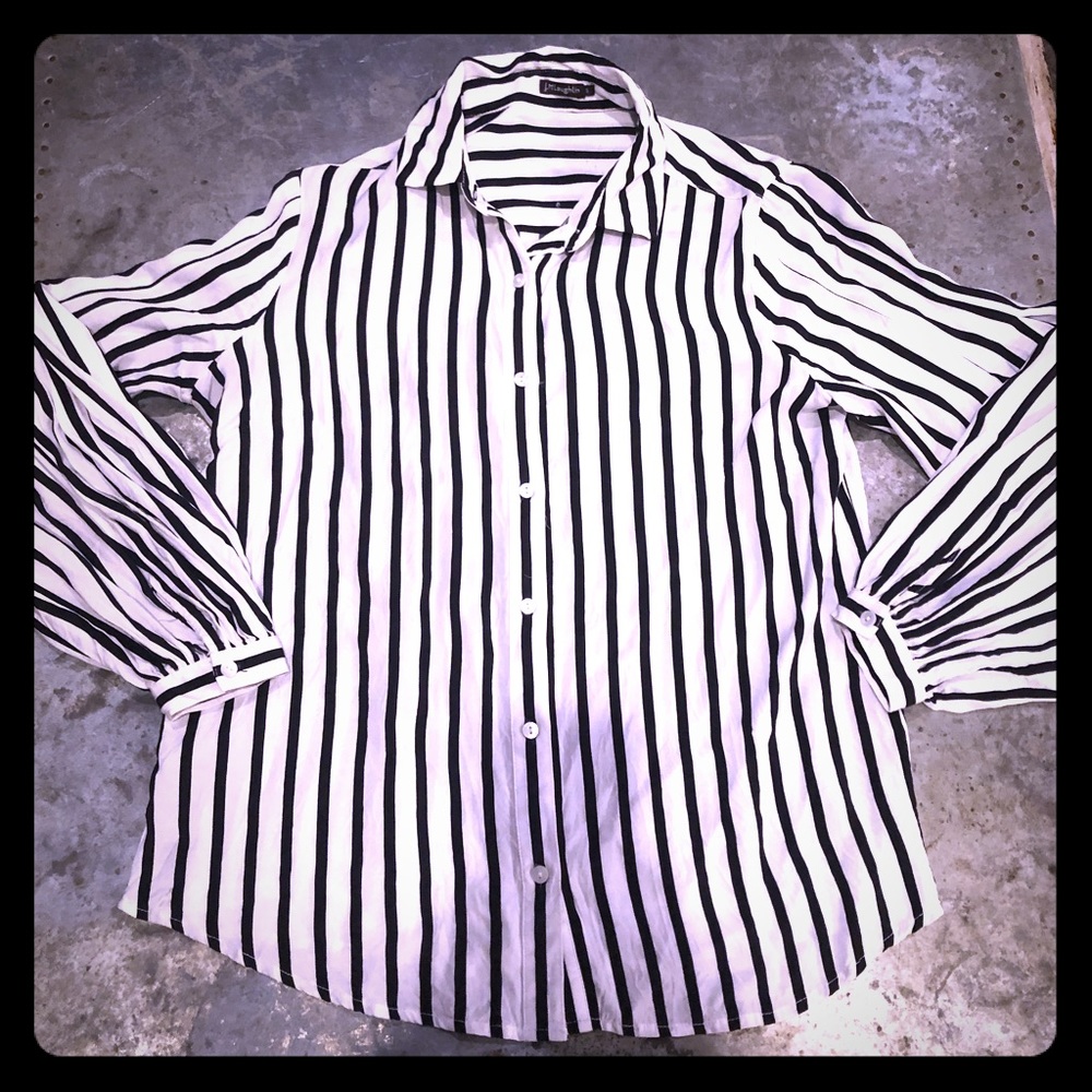 J. McLaughlin Black&White Stripe Blouse